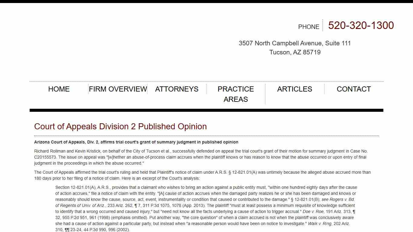 Bossé Rollman PC | Tucson | Court of Appeals Division 2 Published Opinion