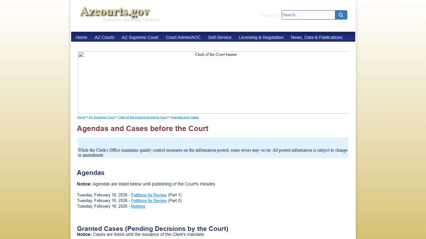 Agendas and Cases before the Court