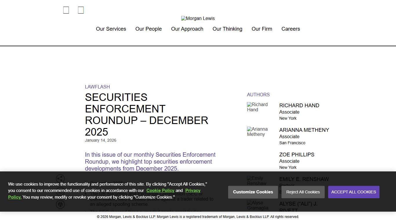 Securities Enforcement Roundup – December 2025 – Publications